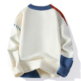 Patchwork Cable Knit Sweater with Round Neck