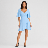 Wrap Mini Dress with Ruffle Hem and Flutter Sleeve
