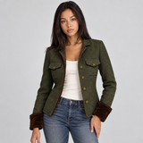 Tweed Blazer with Flap Pockets and Button-Front