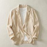 Men's Single-Breasted Linen Blazer with Patch Pockets