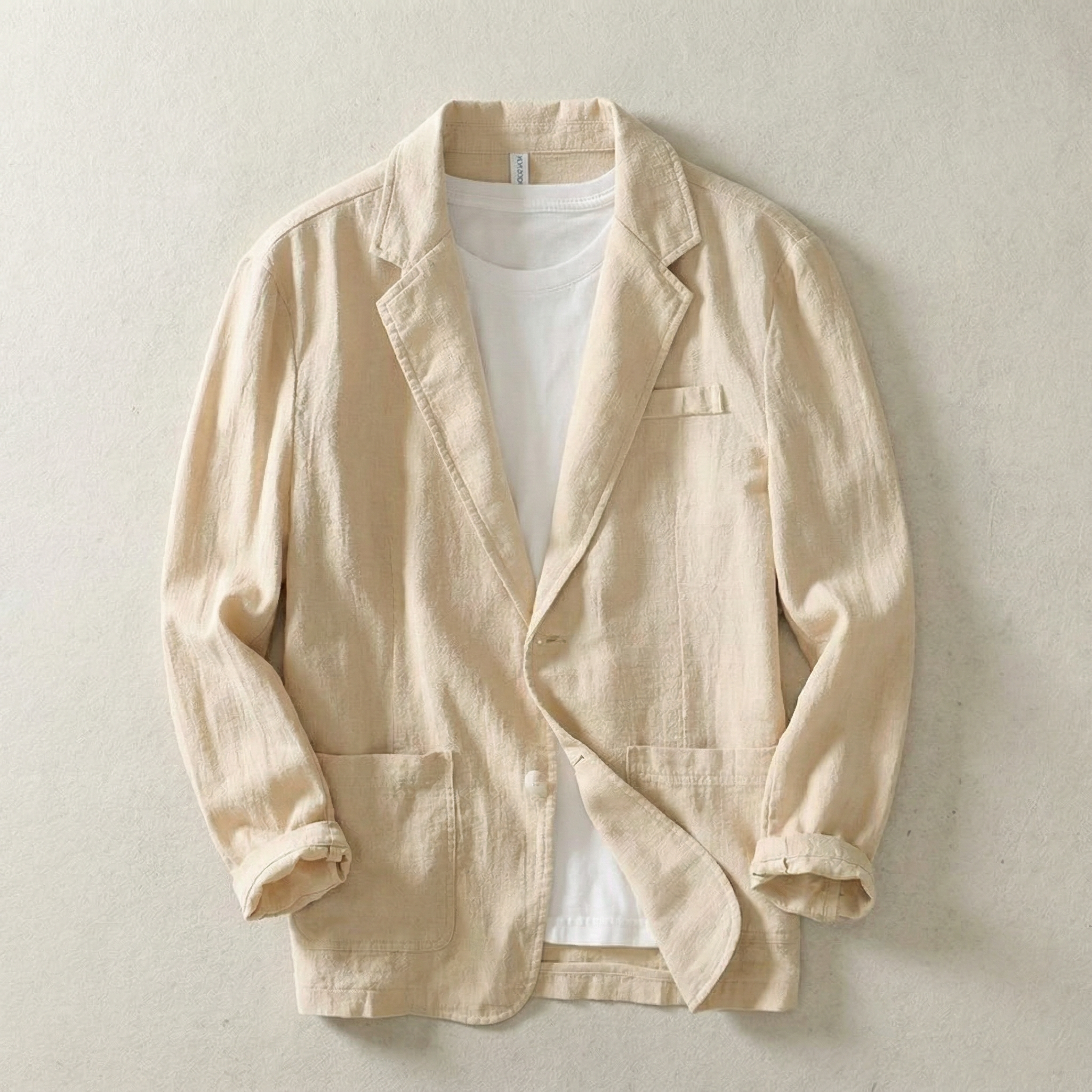 Men's Single-Breasted Linen Blazer with Patch Pockets