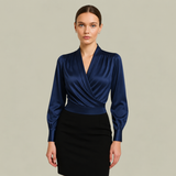 Long Sleeve Wrap Blouse with V-Neck