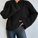 Oversized Turtleneck Sweater with Textured Knit and Wide Sleeves