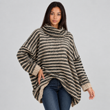 Oversized Striped Turtleneck Sweater with Long Sleeves