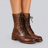 Women's Lace-Up Mid-Calf Boots with Round Toe and Low Block Heel