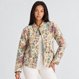 Floral Jacquard Bomber Jacket with Button-Front and Stand Collar