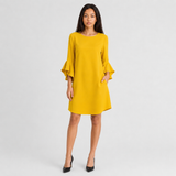 Ruffle Sleeve Shift Mini Dress with Boat Neck
