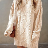 Cable Knit Mini Sweater Dress with Ribbed Trim