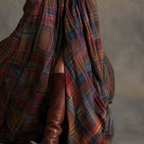 Belted Plaid Maxi Shirt Dress with Collar and Button Front