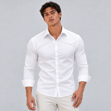 Slim Fit Button Up Shirt with Spread Collar and Long Sleeves