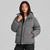 Hooded Puffer Jacket with Zip-Front and Drawstring Hem