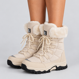 Women's Winter Boots with Faux Fur Look Cuffs and Lace Up Front in Mid Calf Snow Boot Style