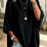 Oversized Knit Sweater with Batwing Sleeves and Ribbed Trim