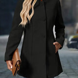 Tailored Button-Front Coat with Stand Collar