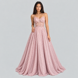 Glitter Corset A-Line Maxi Dress with Floral Applique
