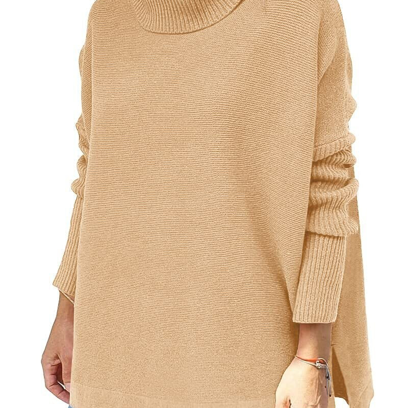 Oversized Turtleneck Sweater with Split Hem