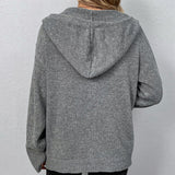 Hooded Button-Front Knit Cardigan with Drawstring