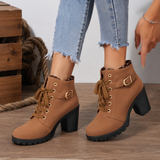 Women's Ankle Boots with Block Heel and Lace-Up Front for Everyday Wear