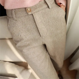 High-Waisted Straight-Leg Herringbone Trousers