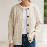Oversized Cable Knit Cardigan with Button Front and Patch Pockets