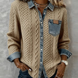 Button-Down Sweater with Denim Collar