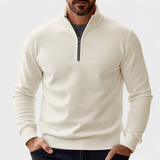 Men's Quarter Zip Sweater with Stand Collar and Textured Pattern