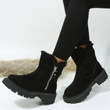 Faux Fur Platform Ankle Boots with Side Zip