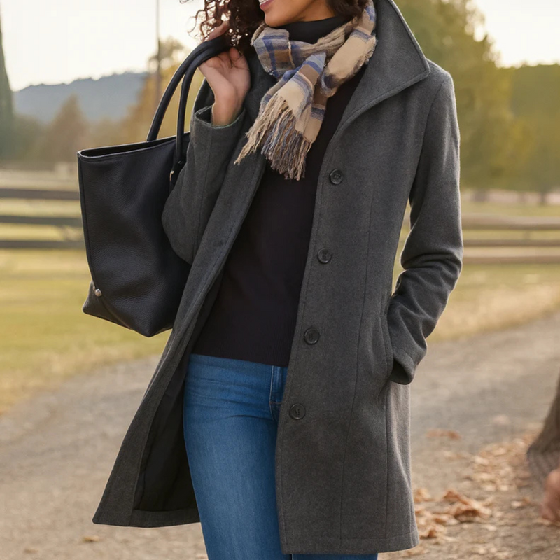 Wool Trench Coat with Button Front