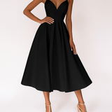 Sweetheart Midi Dress with Flared Skirt and Spaghetti Straps