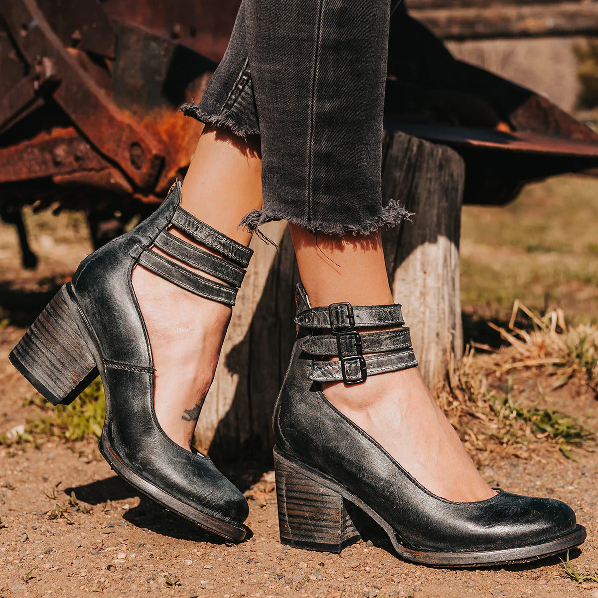 Colette | Vintage Leather Ankle Block Sandals Women Summer