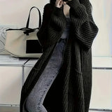 Long Chunky Knit Cardigan with Open Front and Side Pockets