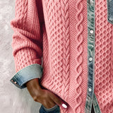 Button-Down Sweater with Denim Collar