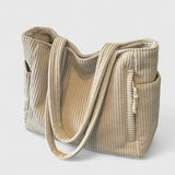 Ribbed Tote Bag with Shoulder Straps and Side Pocket