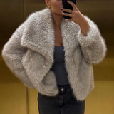 Cropped Faux Fur Jacket with Shawl Collar
