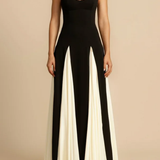 Two-Tone Flared Maxi Dress with Sweetheart Neckline