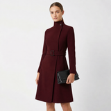 Tailored Belted Midi Coat Dress with High Neck