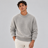 Fuzzy Knit Sweater with Ribbed Trim and Round Neck