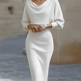 Bodycon Midi Dress with Cowl Neck and Batwing Sleeve