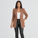 Tailored Double-Breasted Boucle Blazer with Button Front