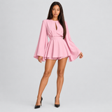 Cut-Out Flare Sleeve Romper with Belted Waist