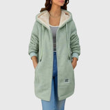 Hooded Teddy Fleece Jacket with Zip Front and Ribbed Cuff