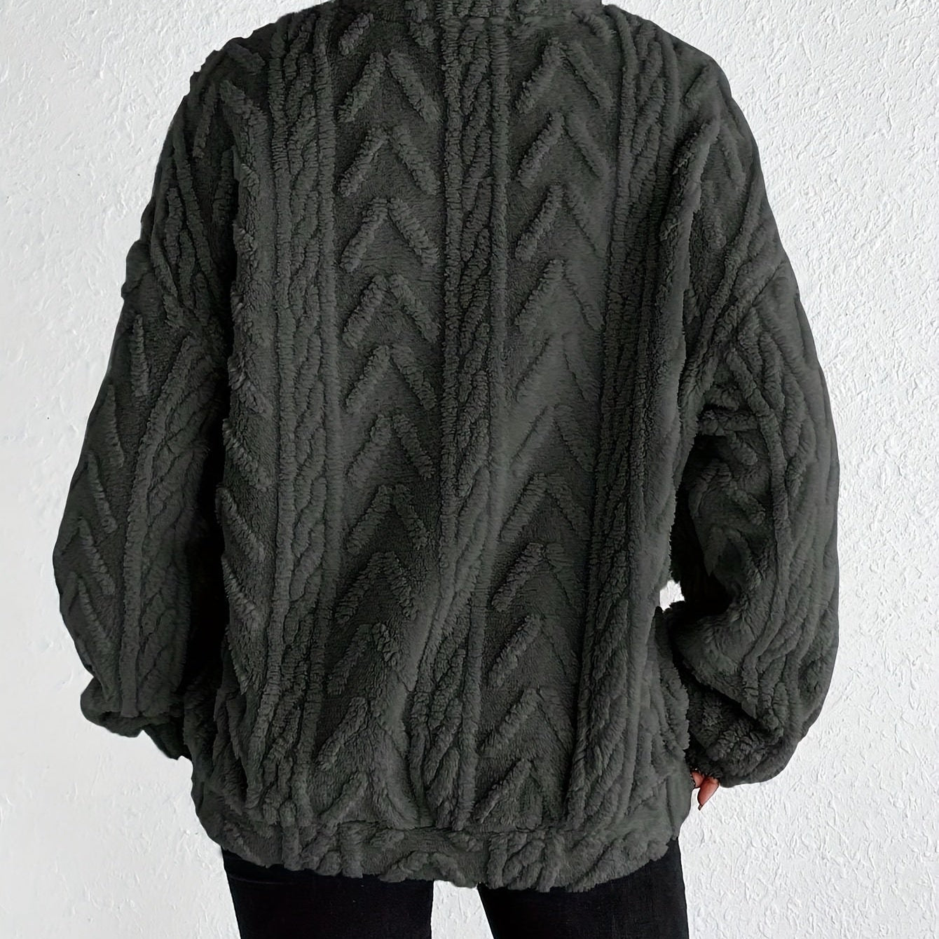 Quarter-Zip Fleece Pullover with Stand Collar and Long Sleeves