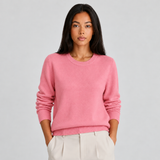 Crew Neck Knit Sweater with Long Sleeves and Ribbed Trim