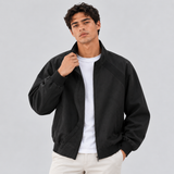 Zip-Front Bomber Jacket with Stand Collar and Side Pockets