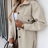Oversized Button-Front Shirt Jacket with Flap Pockets