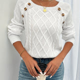 Cable Knit Sweater with Button Trim
