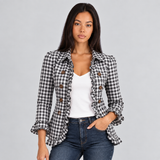 Gingham Ruffle Trim Blazer with Button-Front