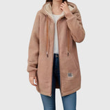 Hooded Teddy Fleece Jacket with Zip Front and Ribbed Cuff