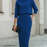 Pencil Skirt and Boat Neck Top Two-Piece Set