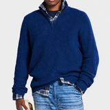Men's Quarter Zip Knit Sweater with Stand Collar and Ribbed Texture